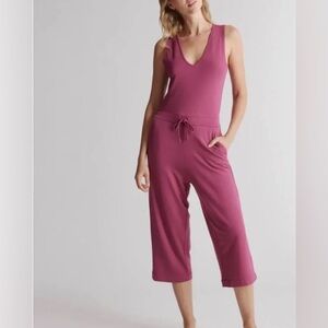 Quince Maroon Sleeveless Wide Leg Jumpsuit Size Large Loungewear Comfy Casual
